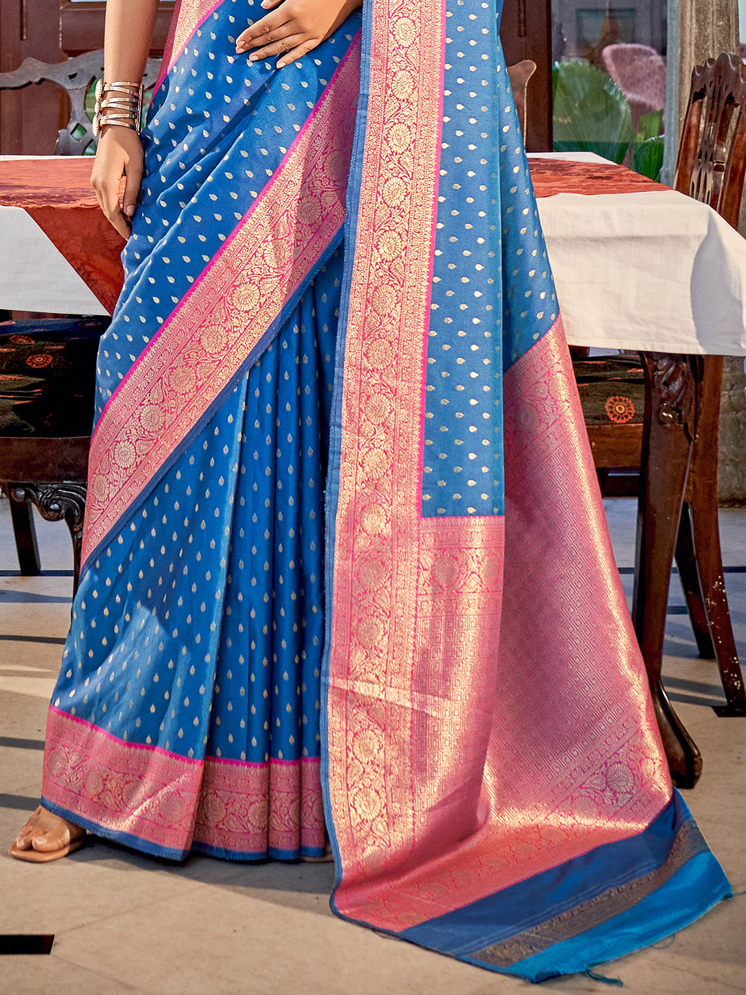 Denim Blue Banarasi Silk Zari Weaving Saree