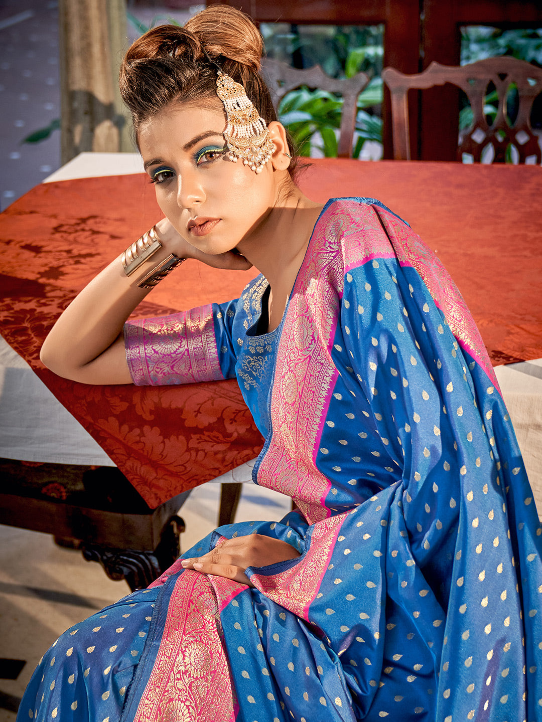 Denim Blue Banarasi Silk Zari Weaving Saree