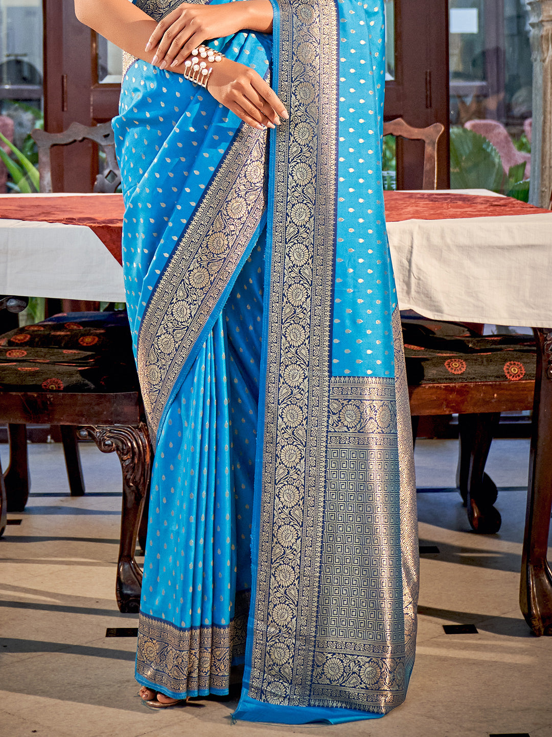 Sky Blue Banarasi Silk Zari Weaving Saree