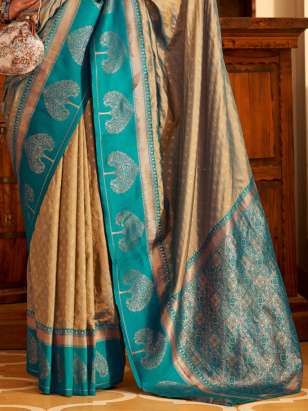 Copper Gold Soft Banarasi Paithani with Copper Zari Weaving Saree