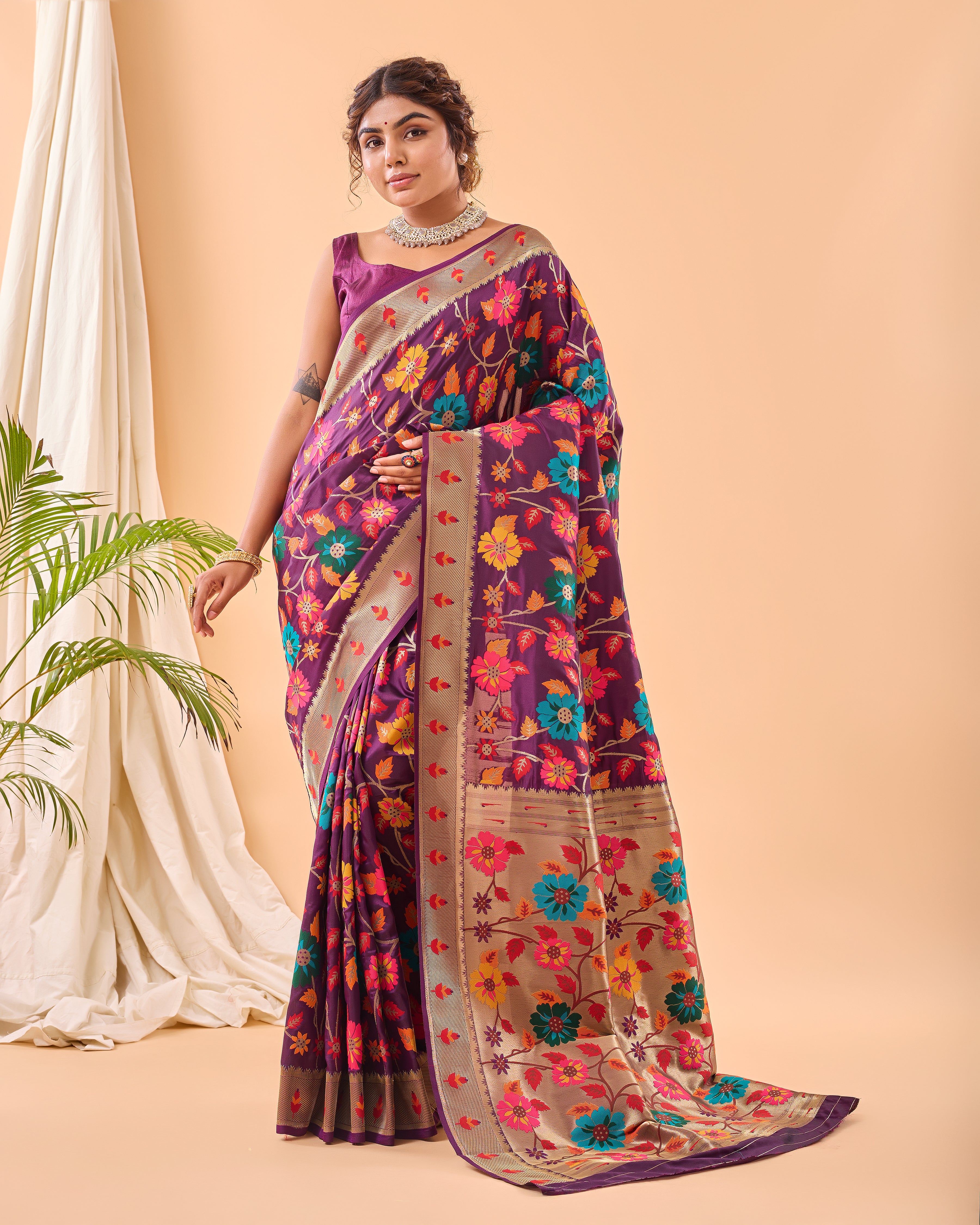 WINE Pure paithani silk  SAREE