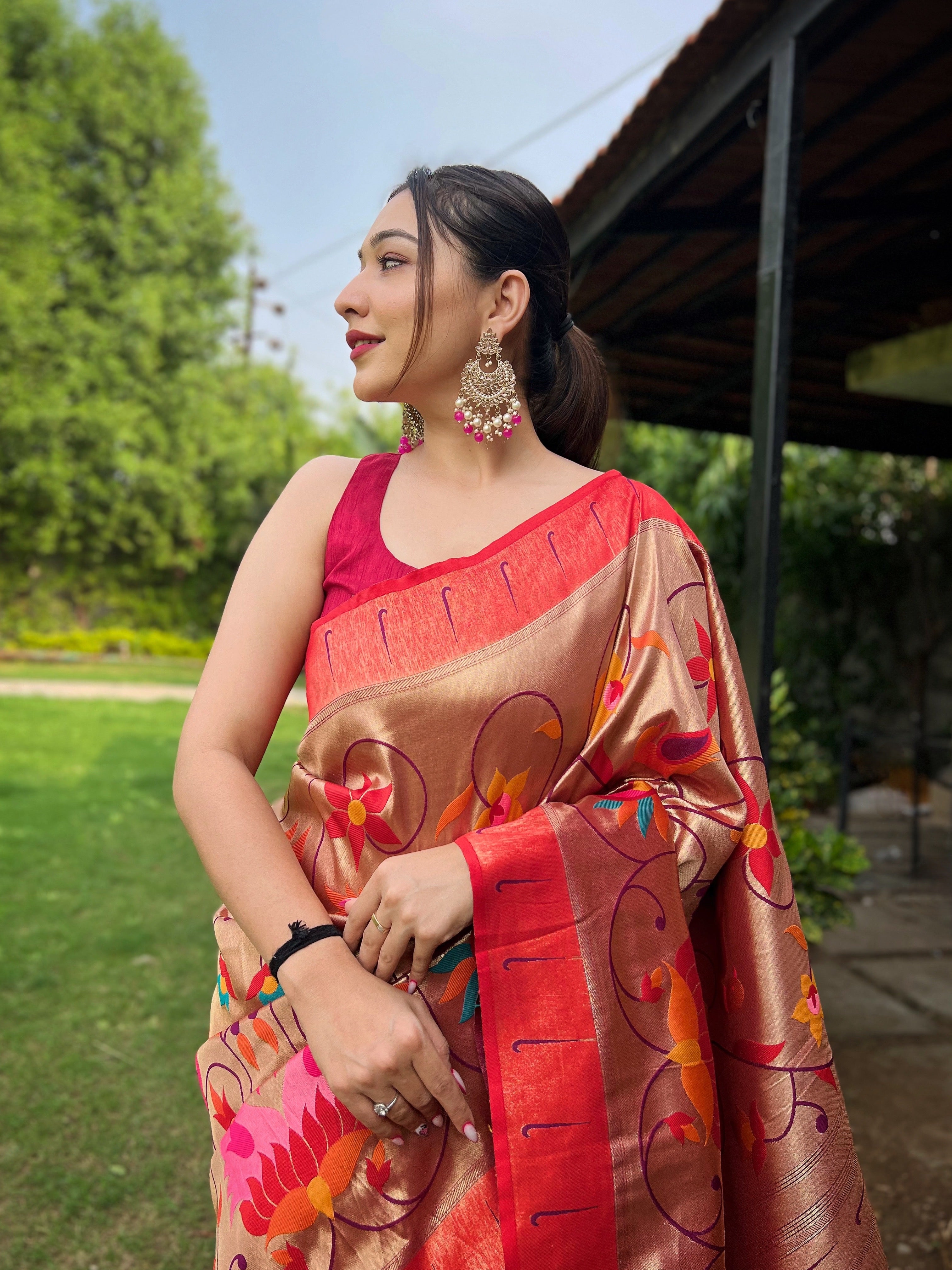 WINE Pure Pathani Silk  SAREE