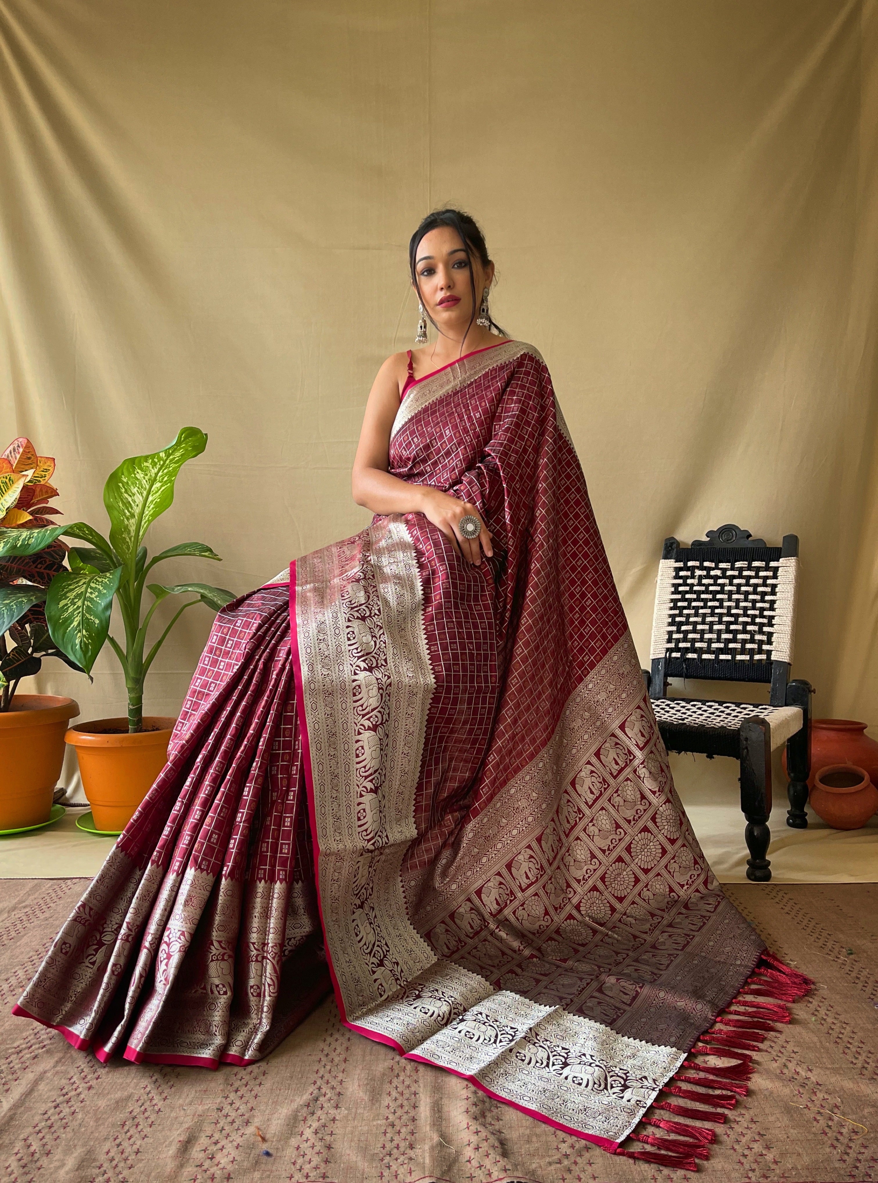 BROWN Soft litchi silk SAREE