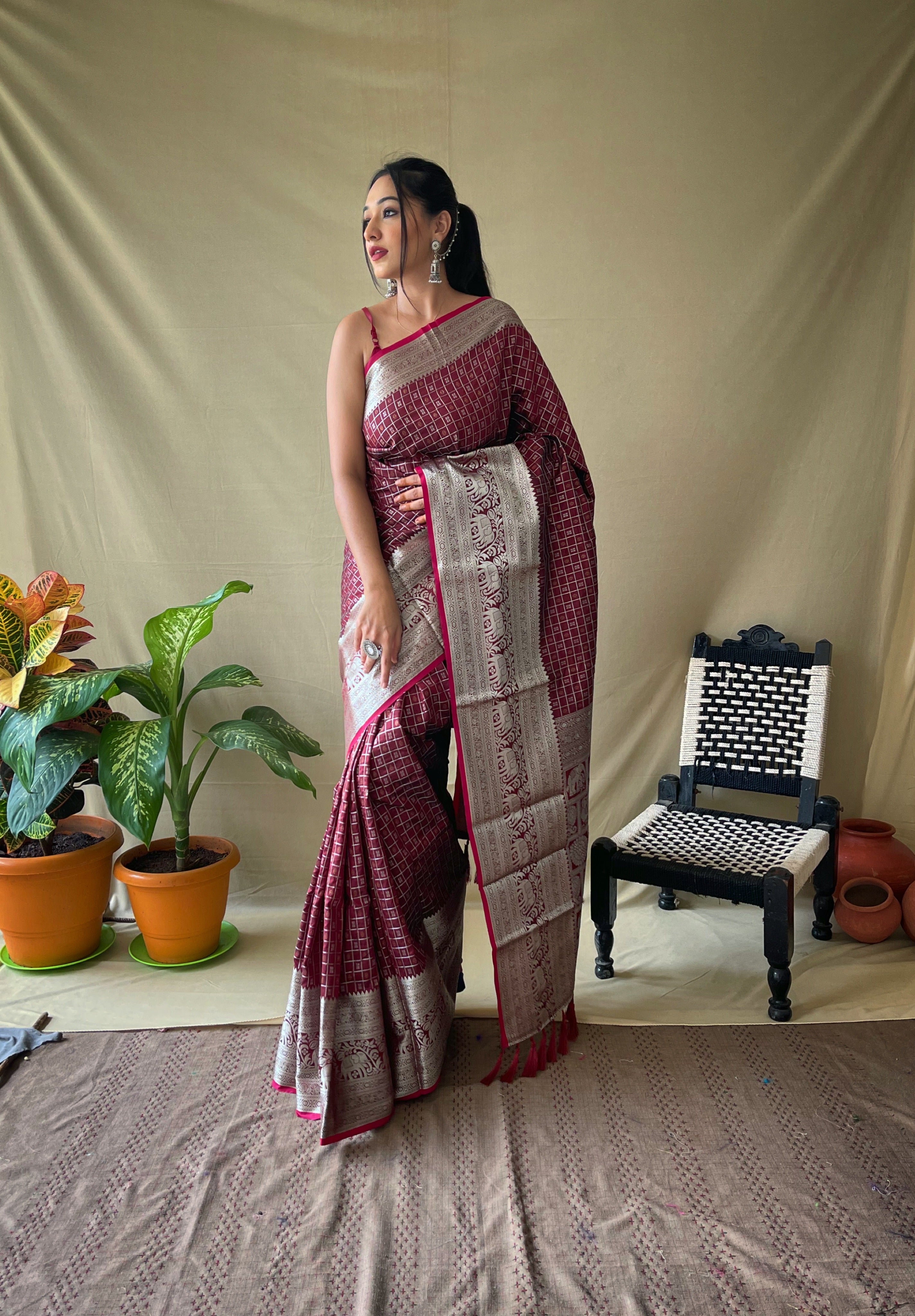 BROWN Soft litchi silk SAREE