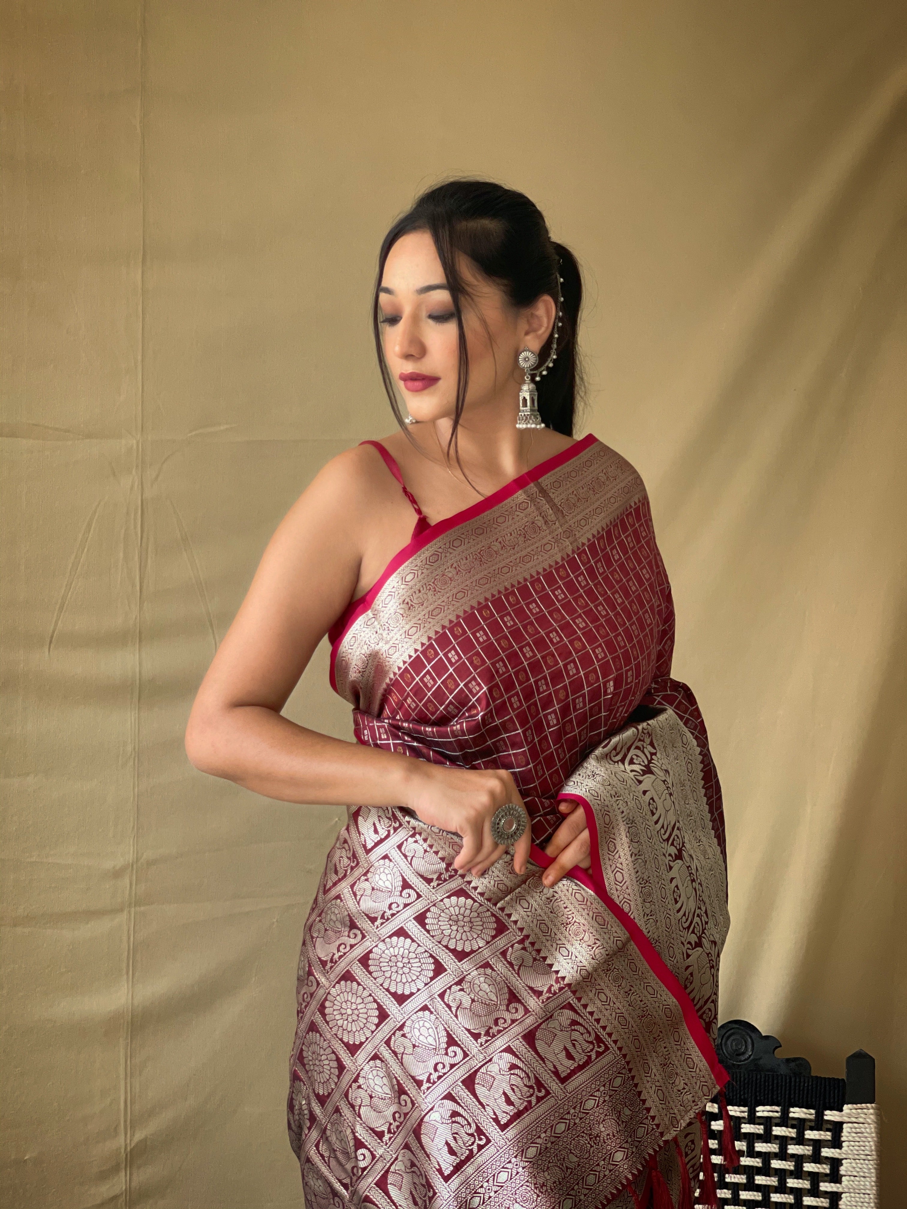BROWN Soft litchi silk SAREE