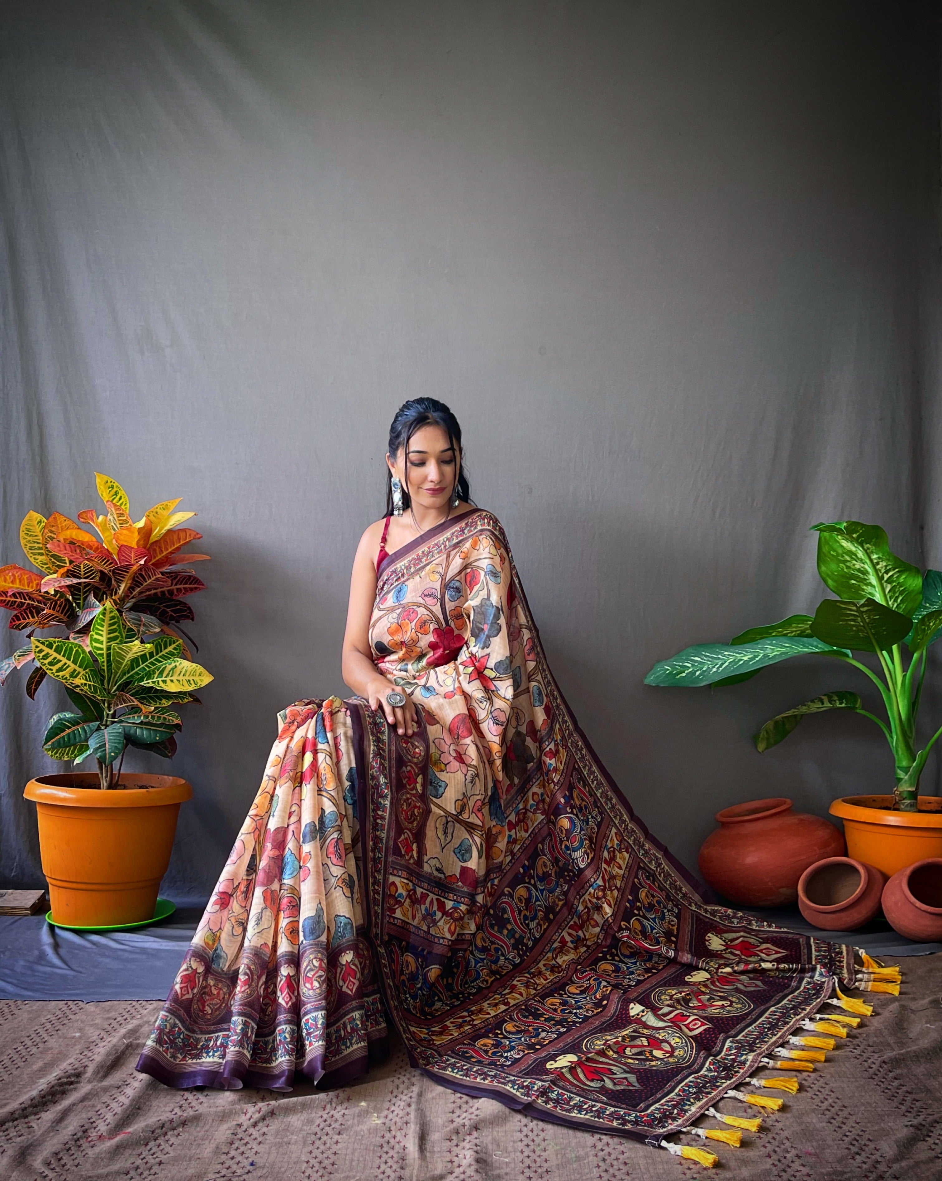 CREAM Cotton SAREE