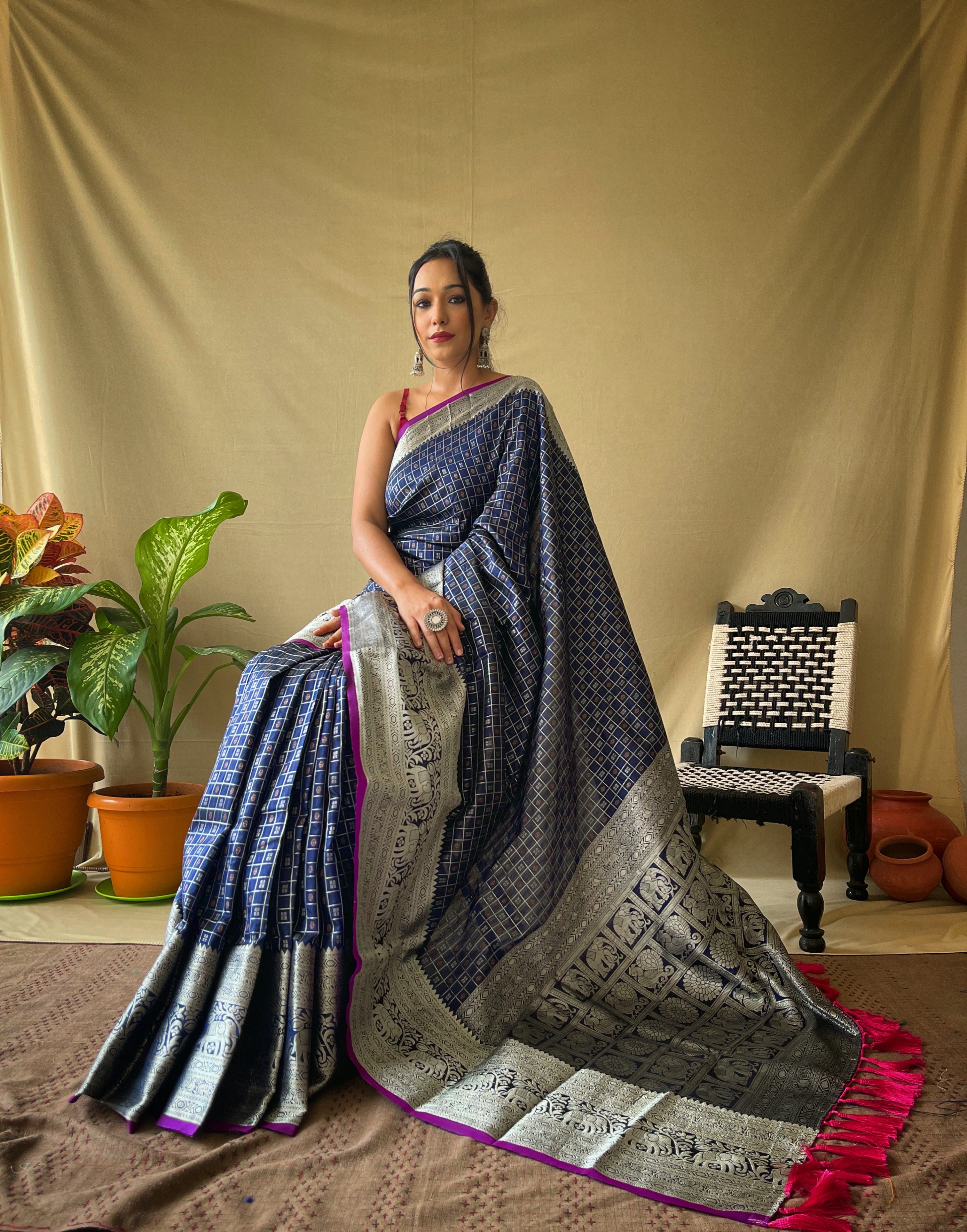NAVY BLUE Soft litchi silkSAREE