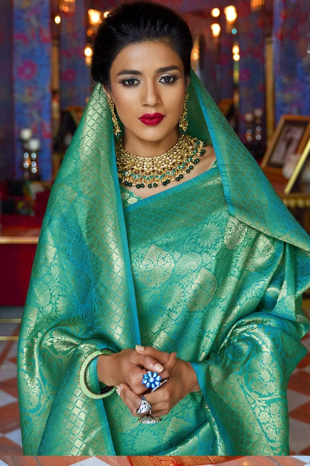 Buy Red Banarasi Silk Saree With Blouse Piece Nitaraa