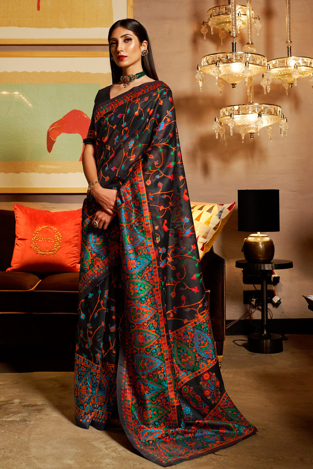 Buy Green Kashmiri Silk Saree With Blouse Piece Nitaraa