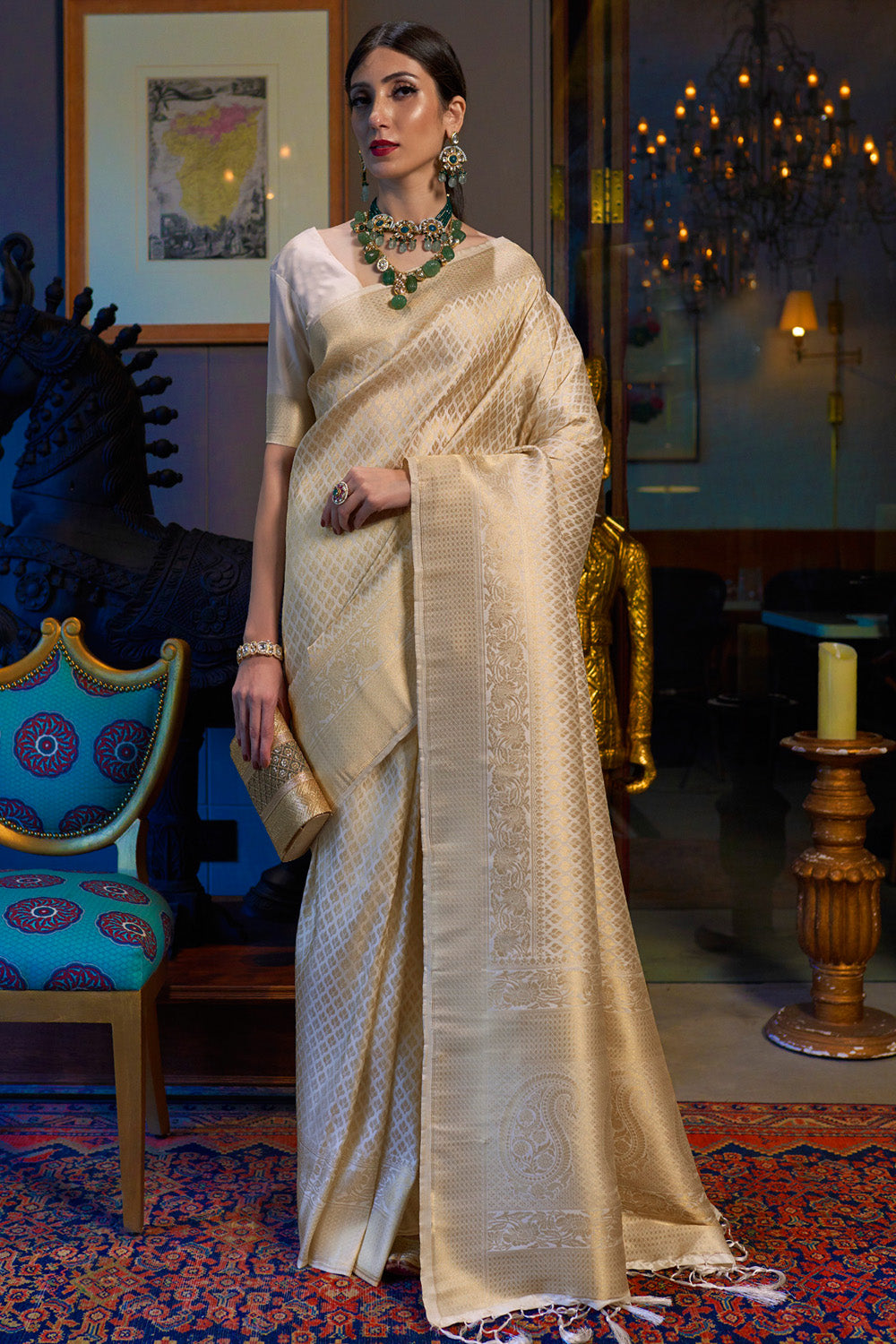 Buy Green Satin Silk Saree With Blouse Piece Nitaraa