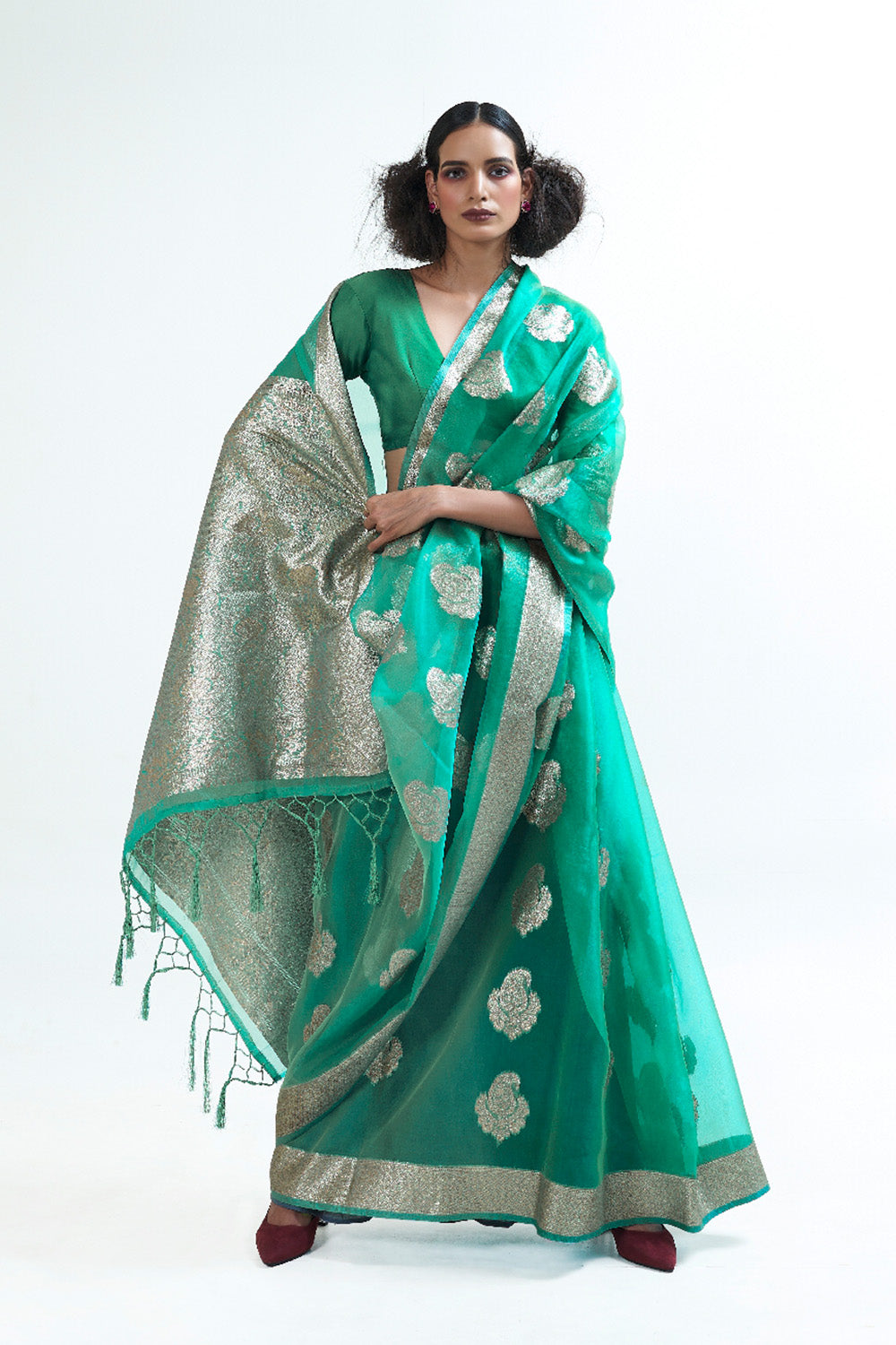 Buy Maroon Silk Blend Saree Nitaraa