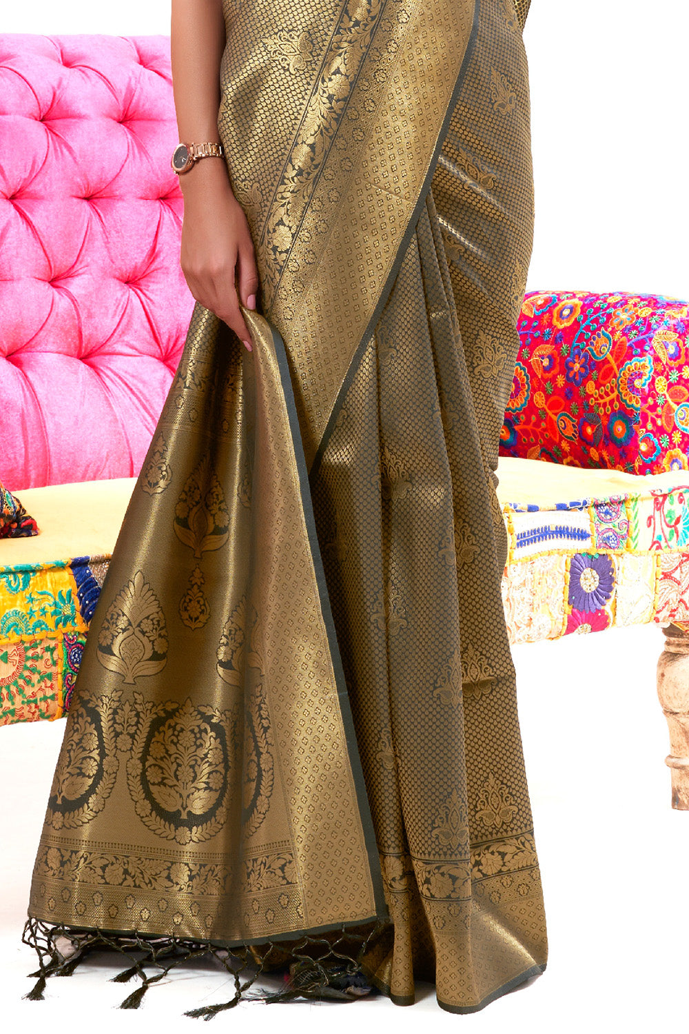 Buy Green Paithani Silk Blend Saree Nitaraa