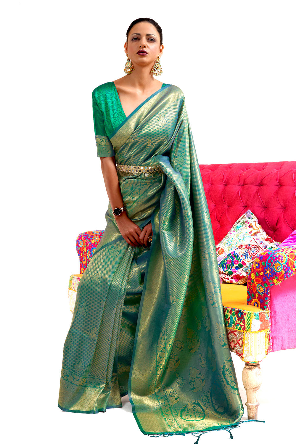 Buy White Kanjeevaram Silk Blend Saree Nitaraa