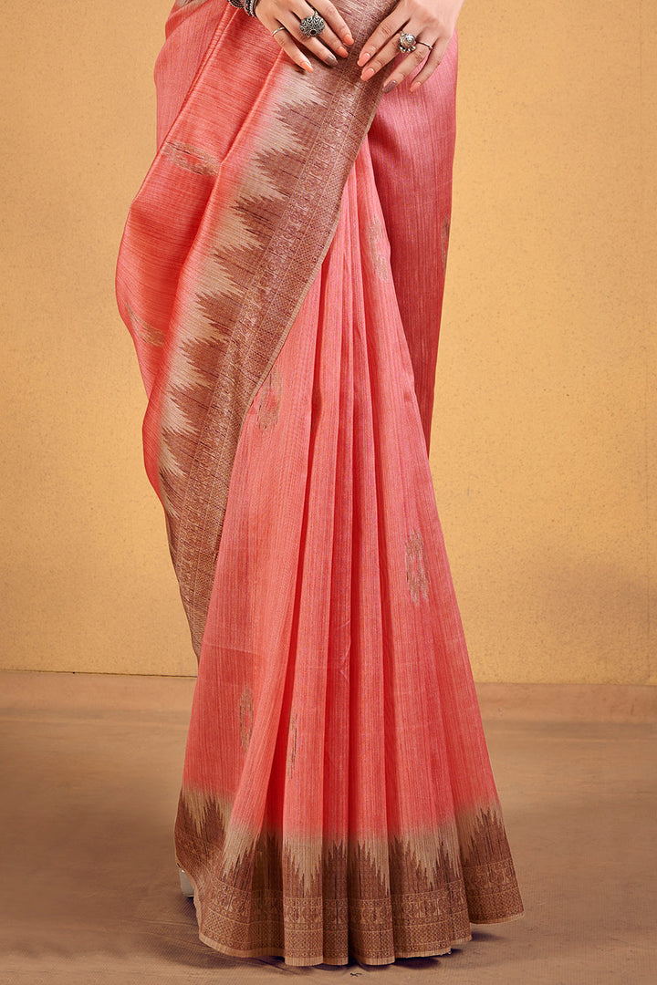 Thulian Pink Cotton Silk Saree