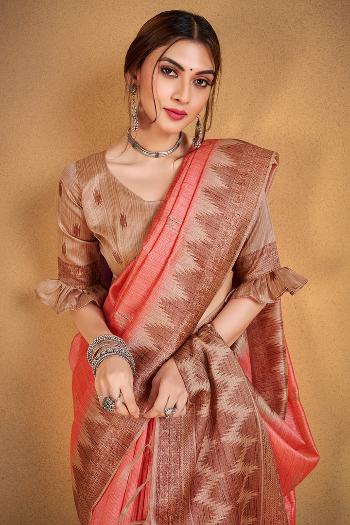 Thulian Pink Cotton Silk Saree
