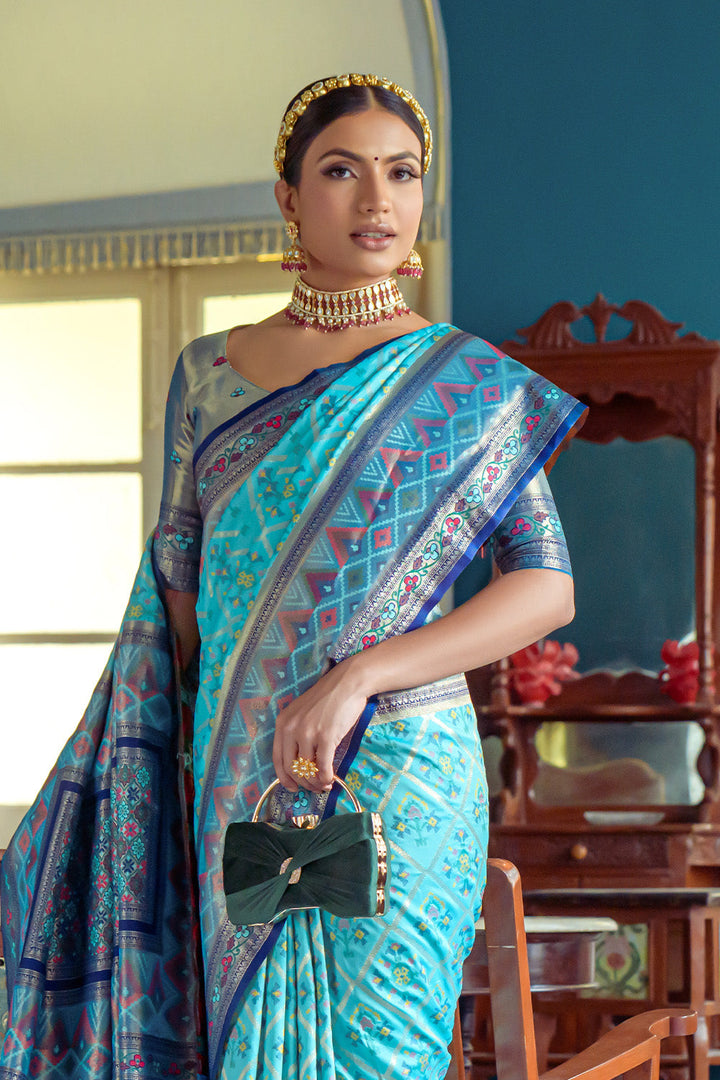 Turquoise Blue Banarasi Silk Saree
