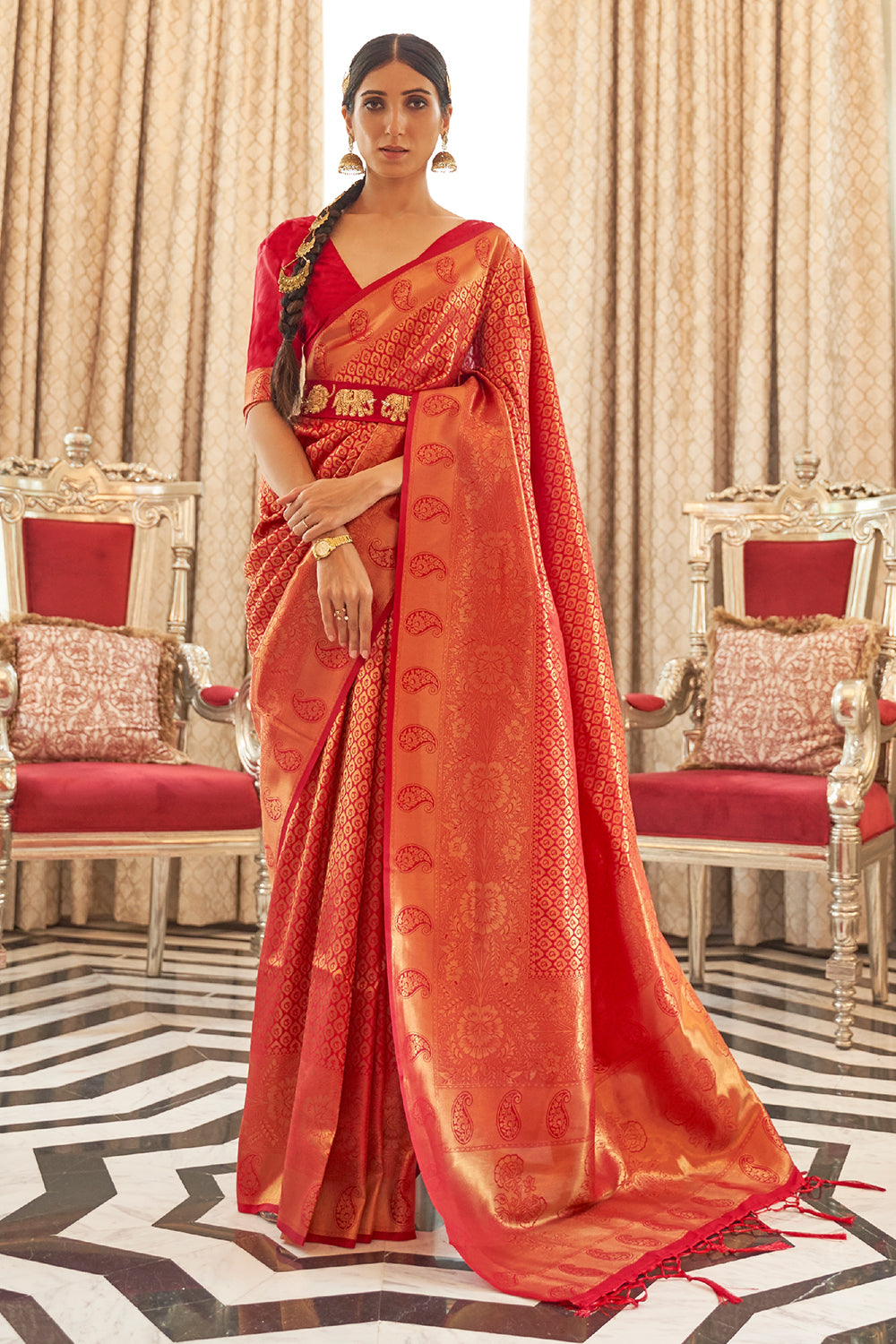 Rose Red Chiffon Saree SAR-0818-ST – Shifa Collections