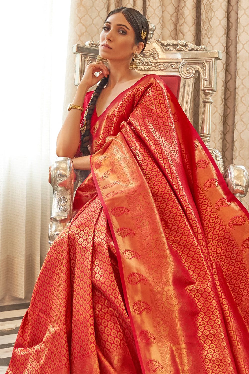 Laxmipati Meera 6468 Rose Red Chiffon Saree