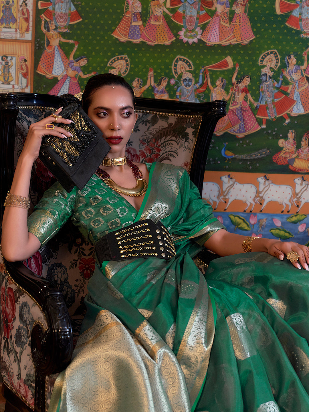 Emerald Green Organza Saree