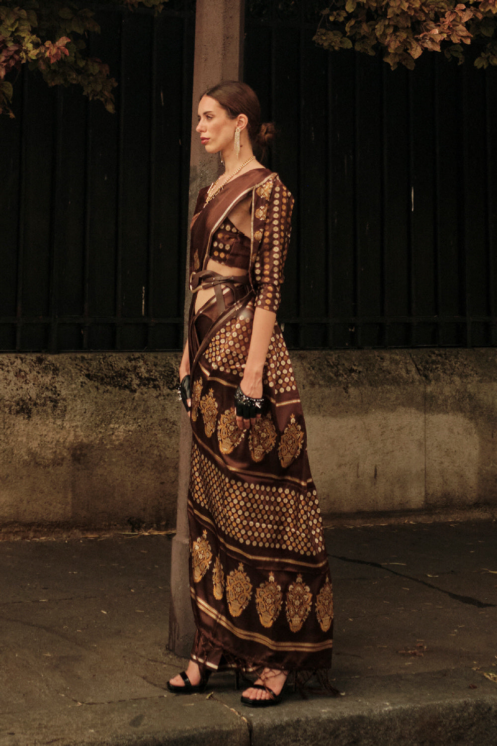 Dark Brown Satin Saree