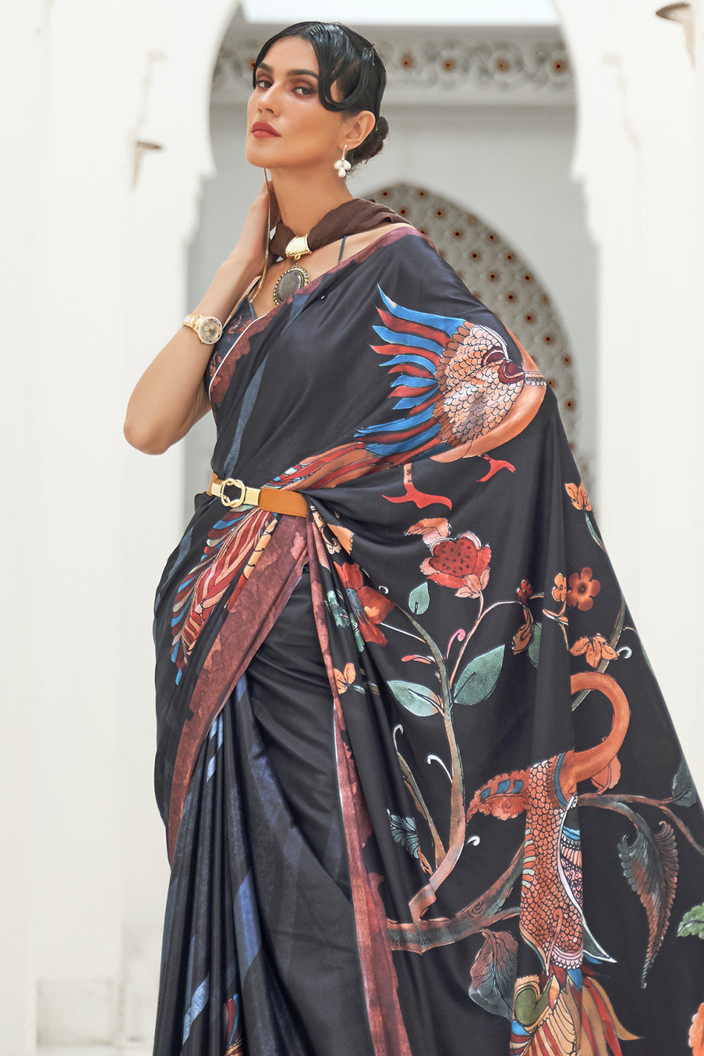 Buy Sky Blue Satin Silk Saree Nitaraa