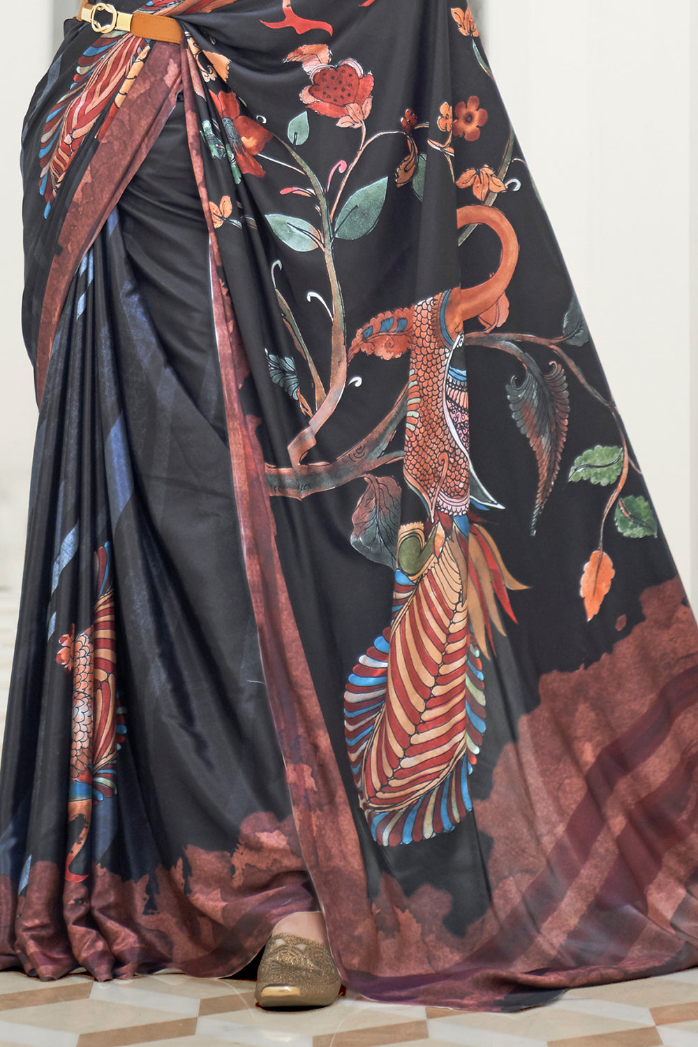 Buy Salmon Pink Satin Silk Saree Nitaraa