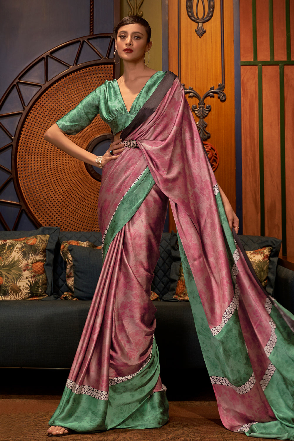 Buy Pista Green Georgette Saree Nitaraa