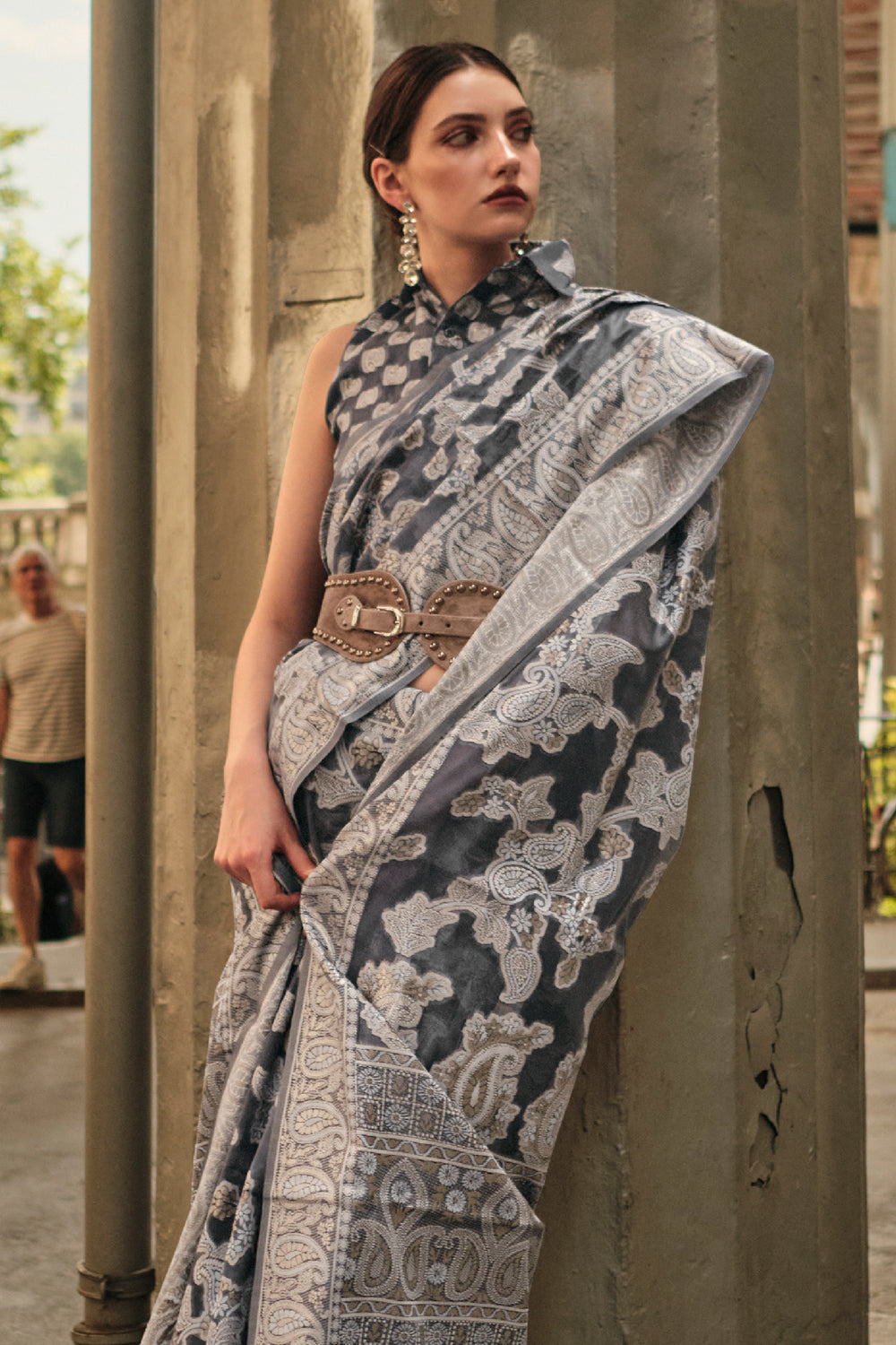 Black Chickankari Organza Saree