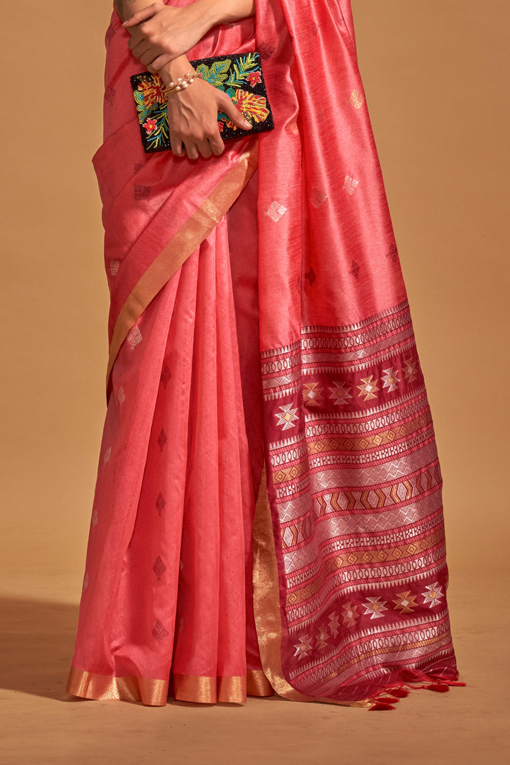 Pink Banarasi Silk Saree With Blouse Piece