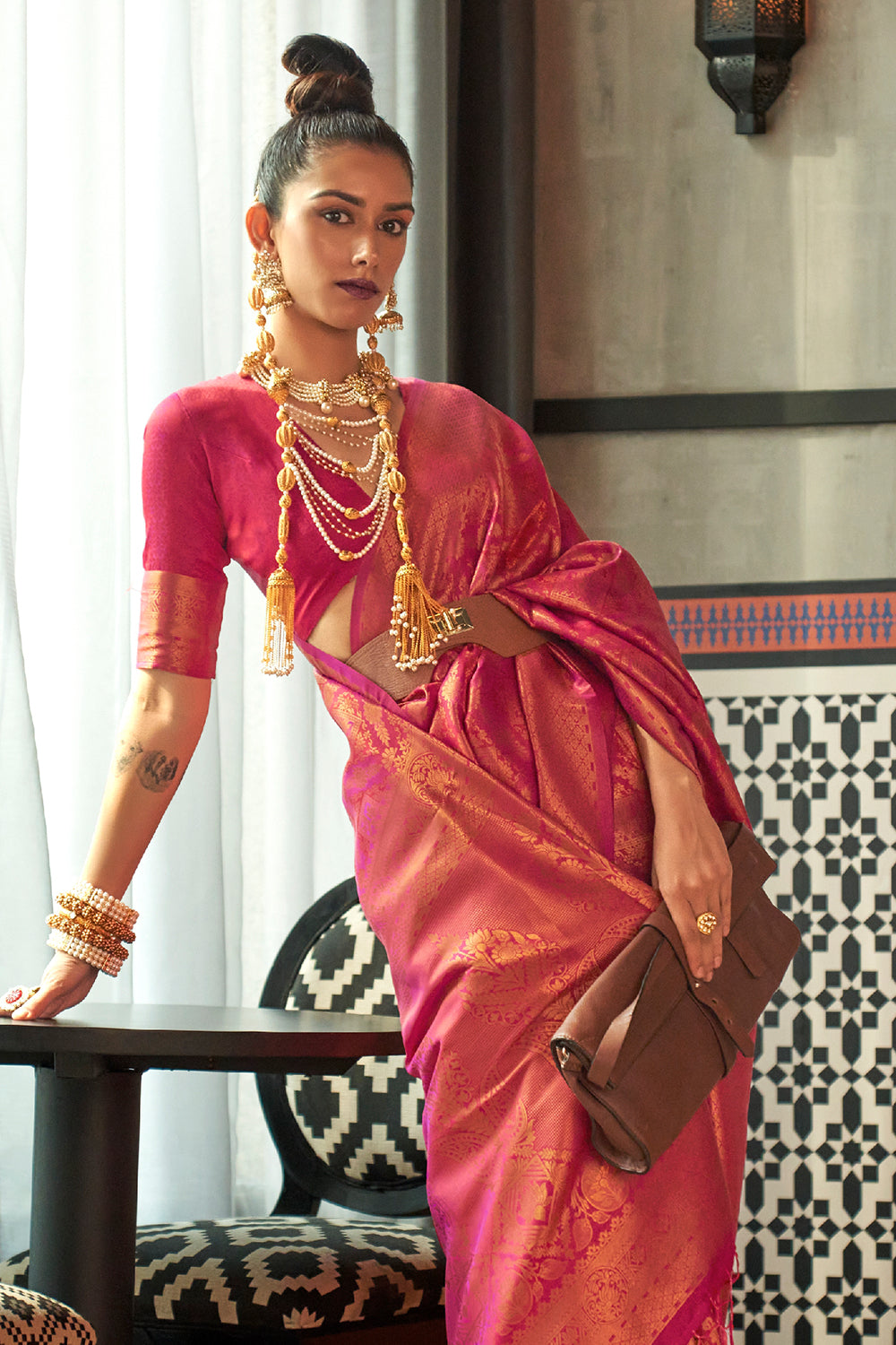 Buy Rose Red Banarasi Saree Nitaraa