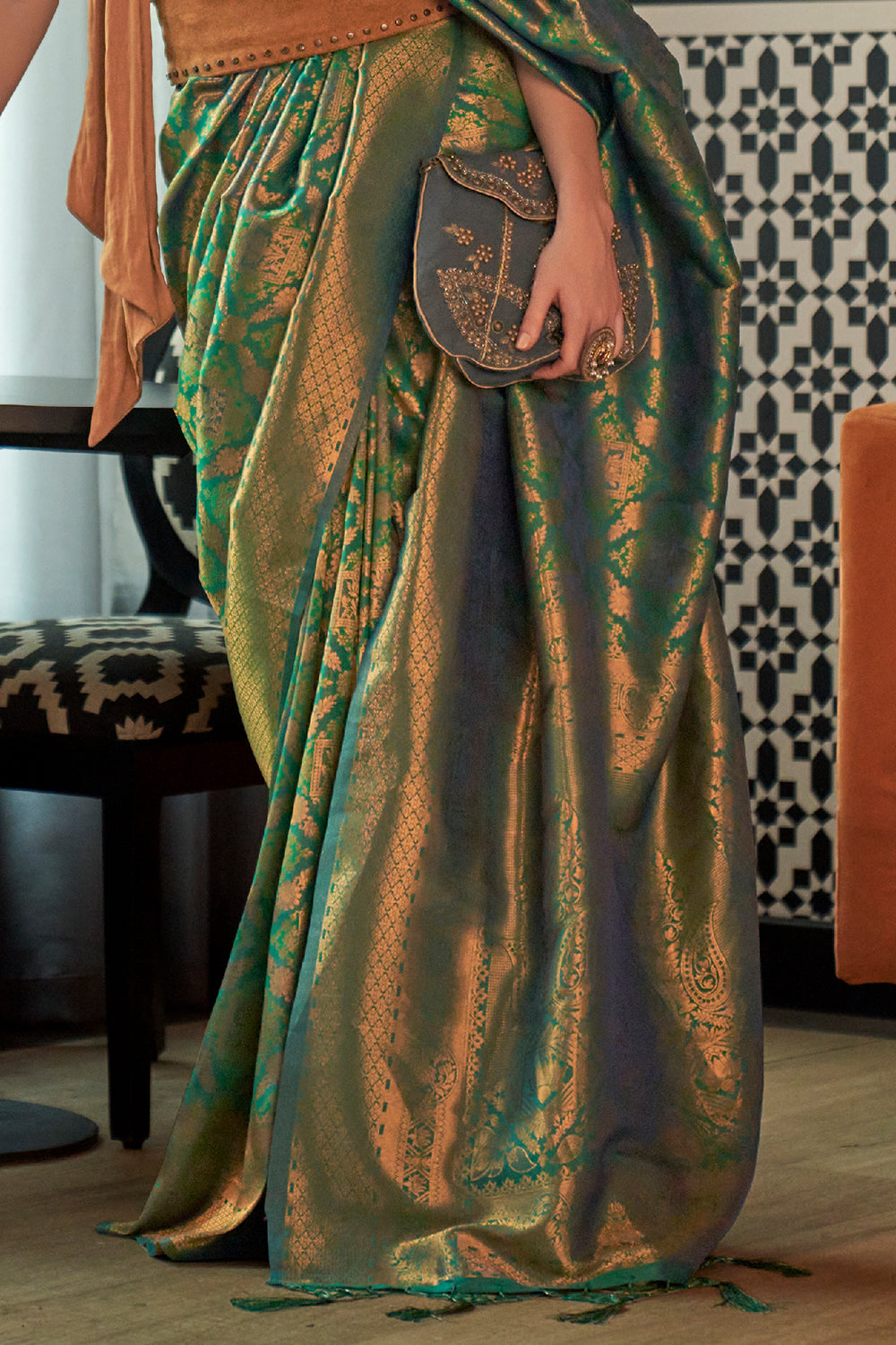 Buy Denim Blue Zari Butta Saree Nitaraa