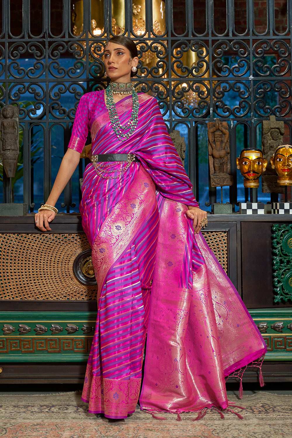 Buy Baby Pink Banarasi Silk Saree With Blouse Piece Nitaraa