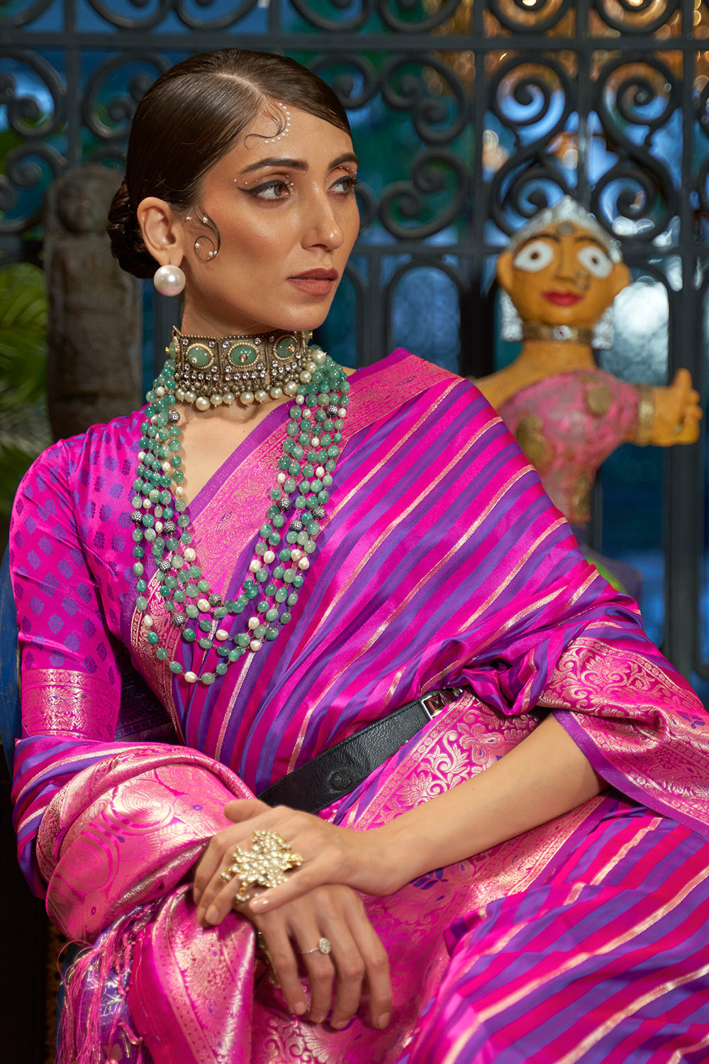 Buy Ocean Blue Satin Digital Printed Saree With Blouse Piece Nitaraa