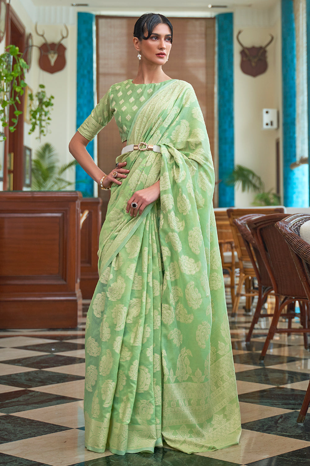 Buy Rose Pink Pashmina Saree Nitaraa