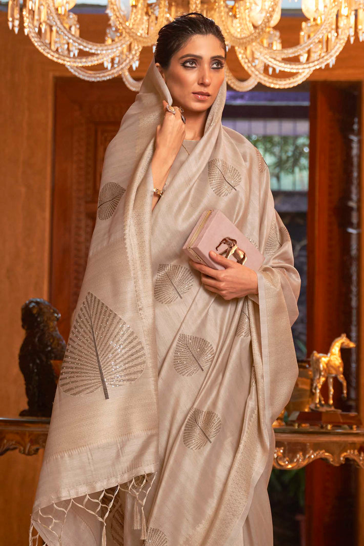 Linen White Banarasi Saree