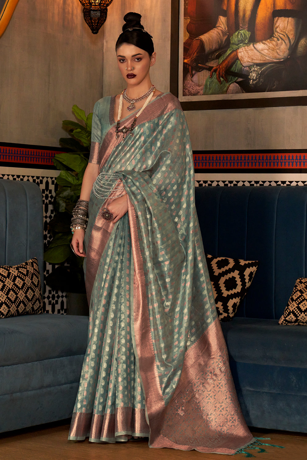 Buy Brick Red Pure Georgette Viscose Saree Nitaraa