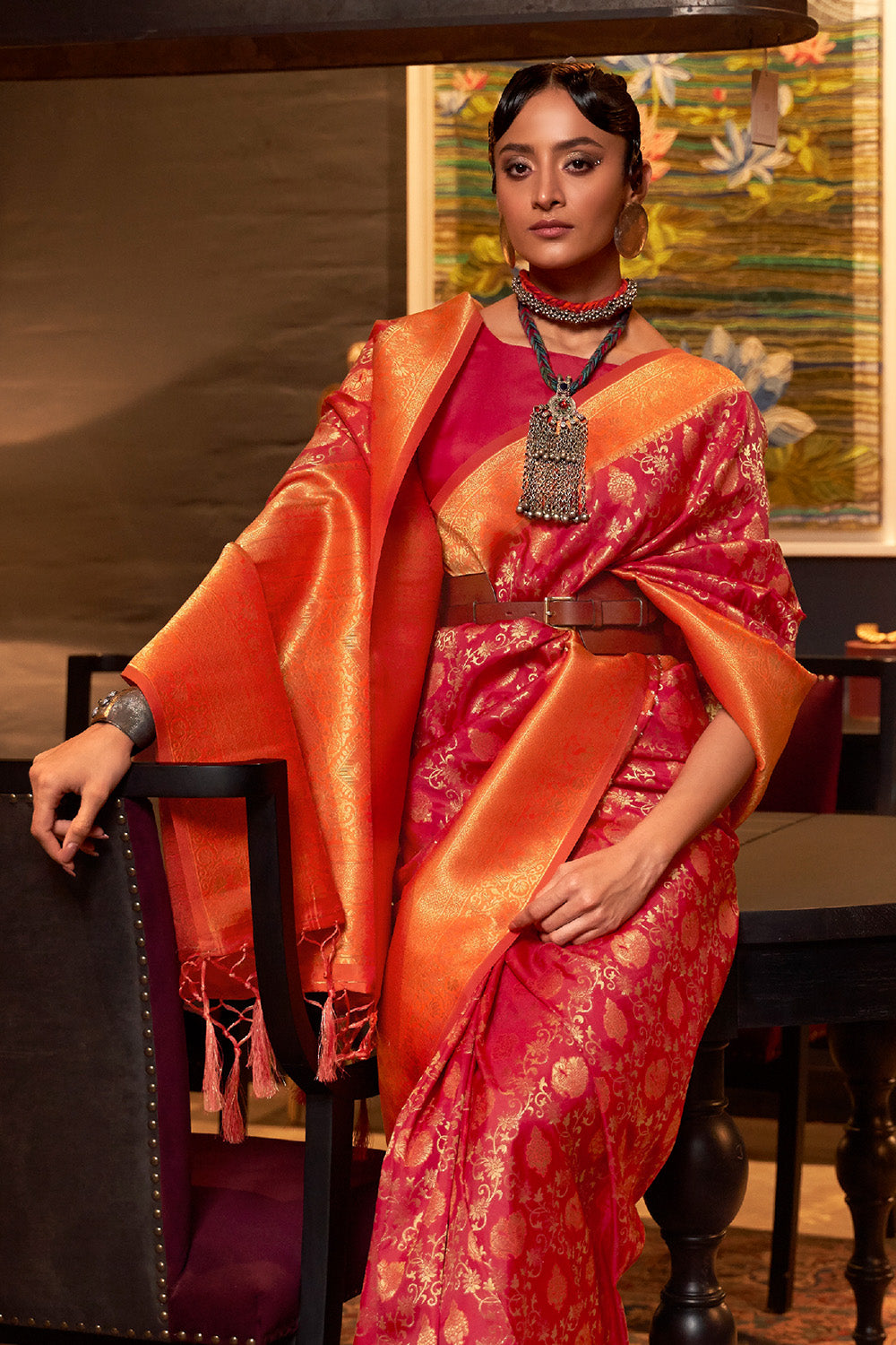 Buy Watermelon Pink Organza Saree Nitaraa