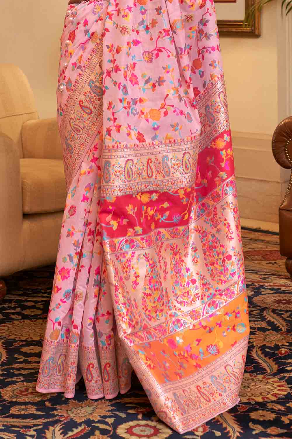 Buy Coral Pink Organza Saree Nitaraa