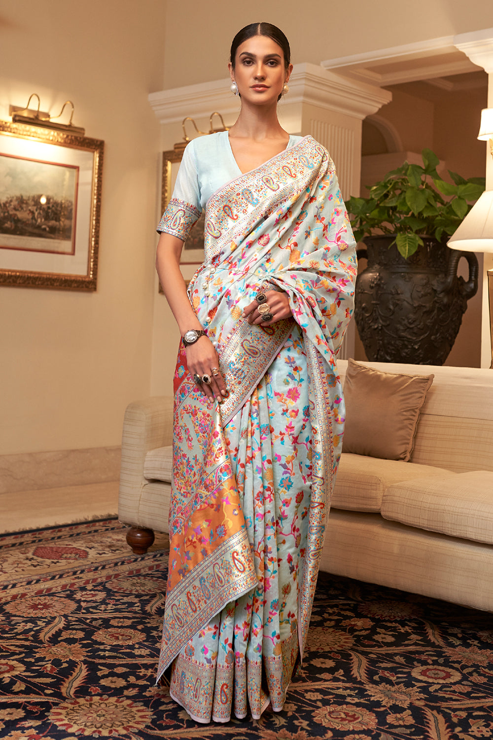 Buy Baby Blue Linen Saree Nitaraa