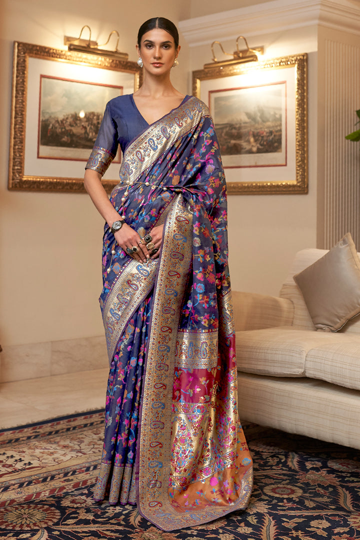 Royal Blue Pashmina Saree