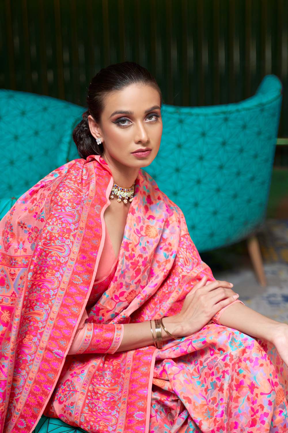 Buy Pista Pashmina Silk Organza Saree With Blouse Piece Nitaraa