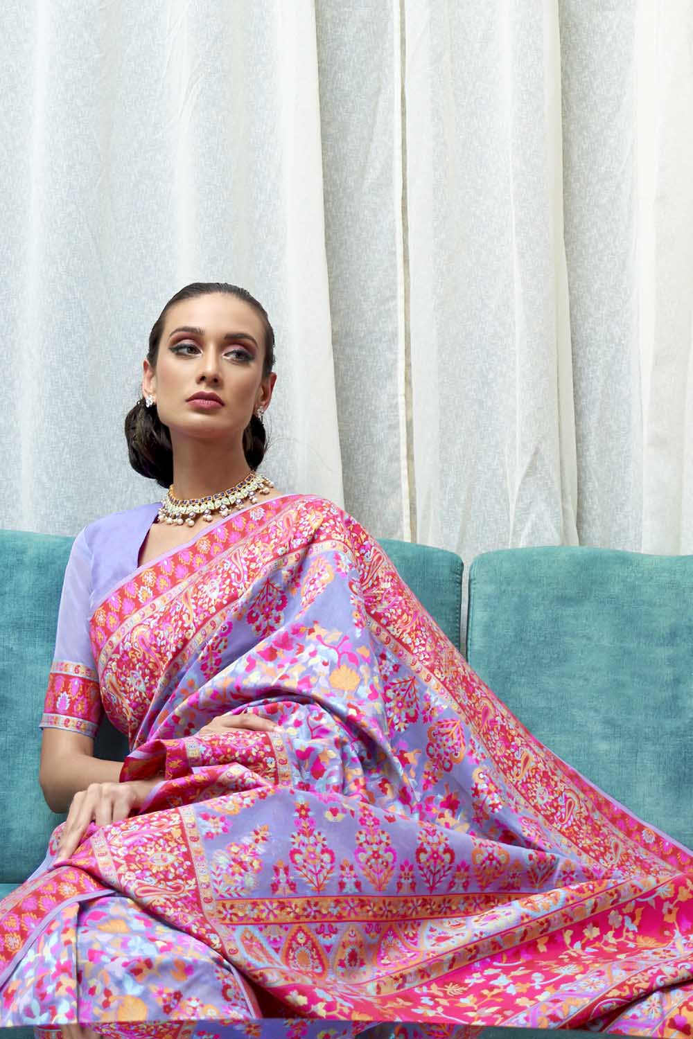 Buy Purple Pashmina Silk Organza Saree With Blouse Piece Nitaraa