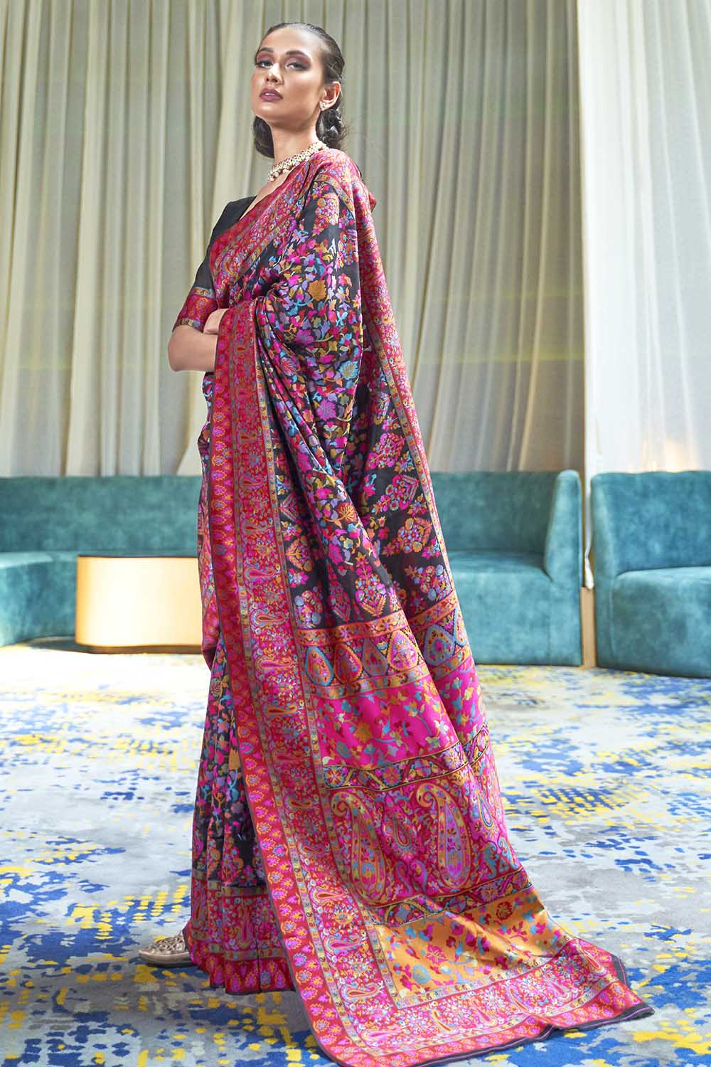 Buy Multicolor Banarasi Silk Saree With Blouse Piece Nitaraa