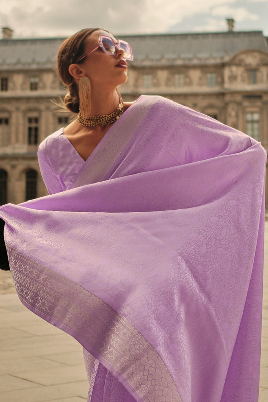 Purple Satin Silk Saree With Blouse Piece