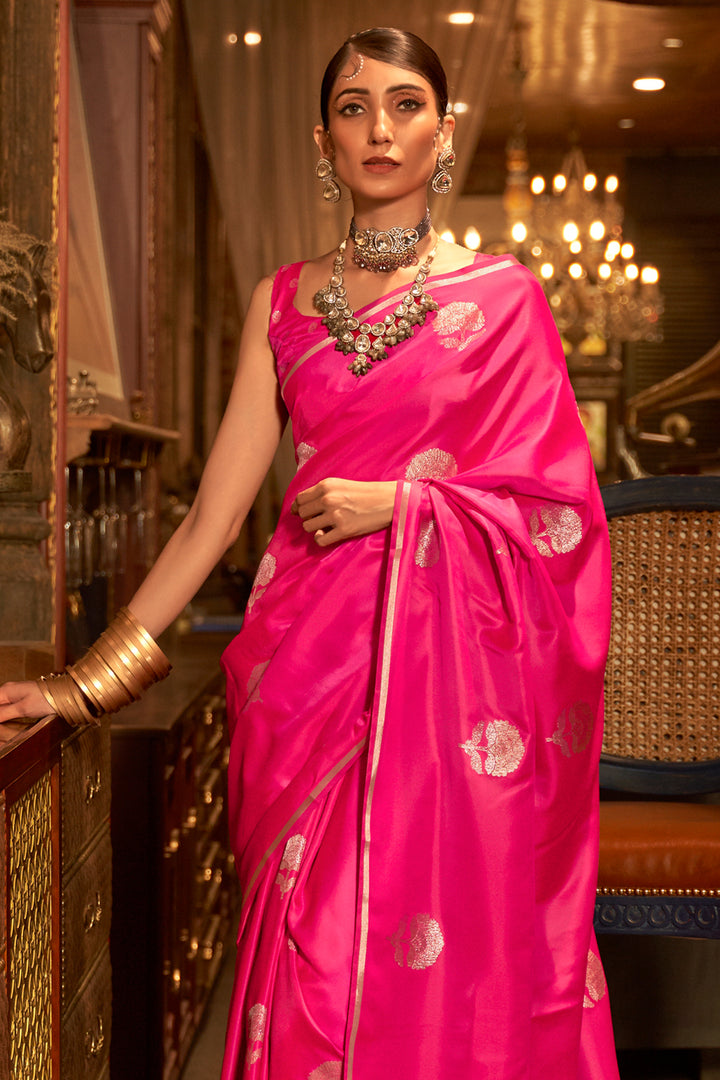 Magenta Pink Satin Saree
