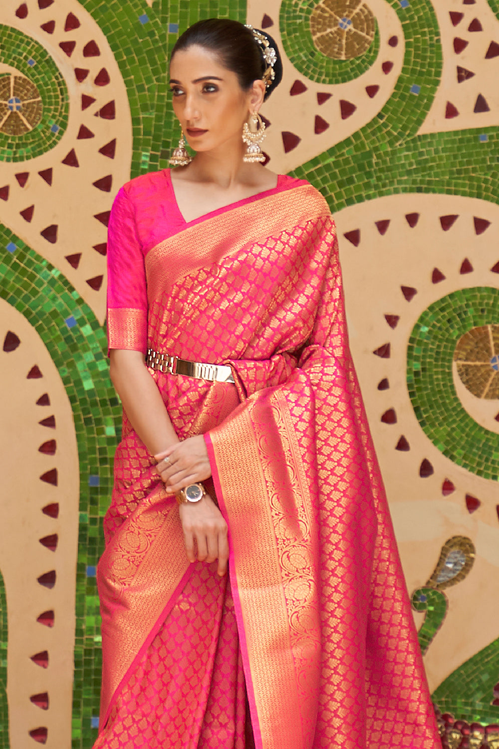 Buy Dark Orchid Purple Zari Butta Woven Banarasi Saree Nitaraa