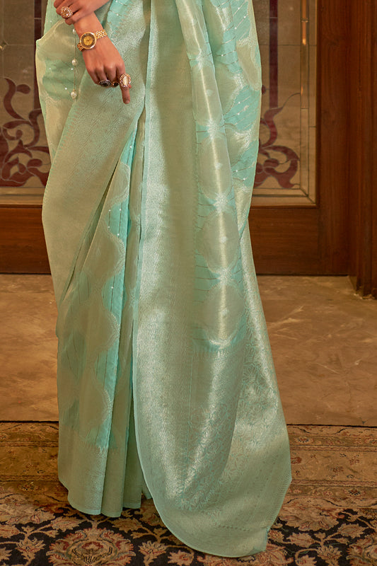 Arctic Blue Cotton Saree