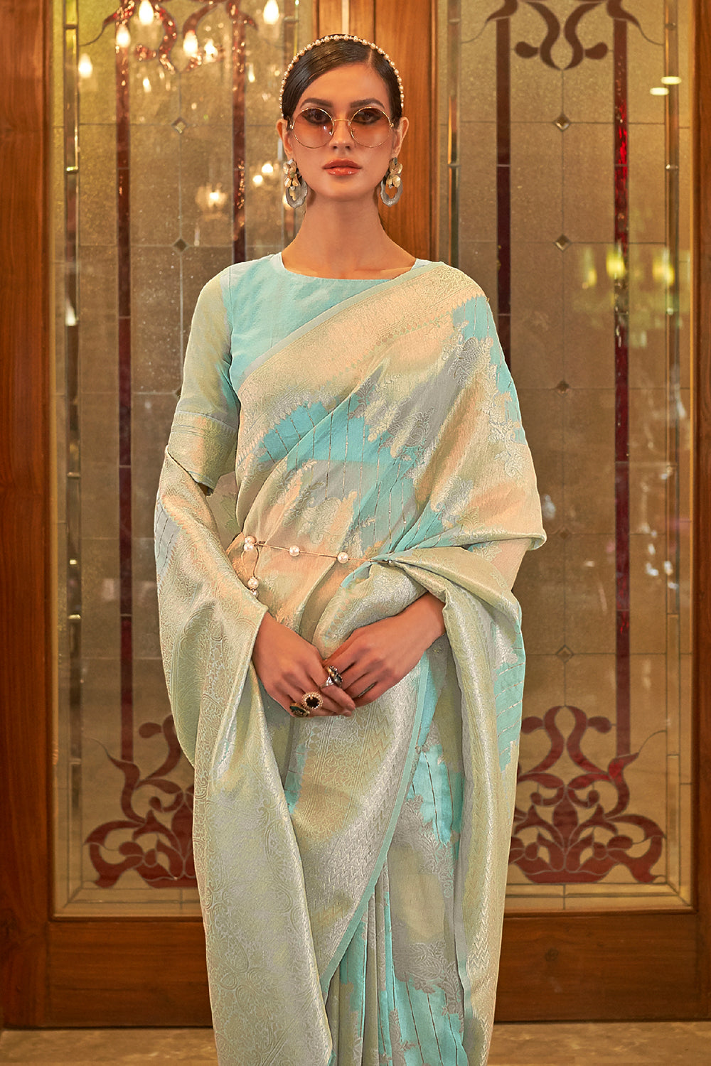 Buy Maya Blue Pashmina Saree Nitaraa