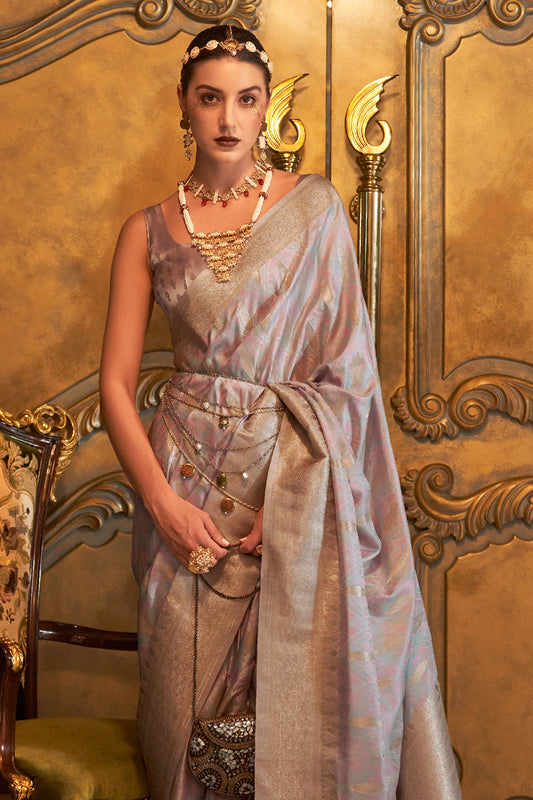 Abalone Grey Satin Saree
