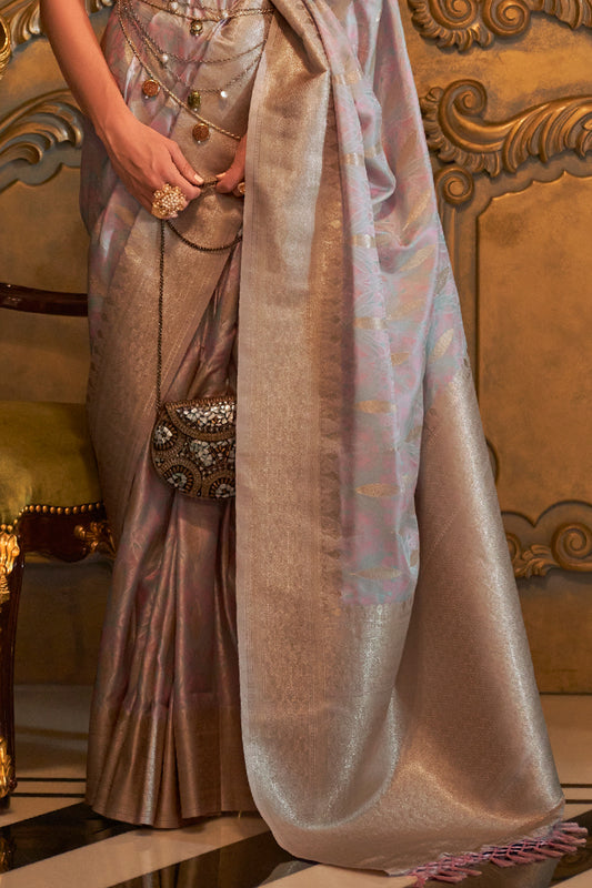 Abalone Grey Satin Saree